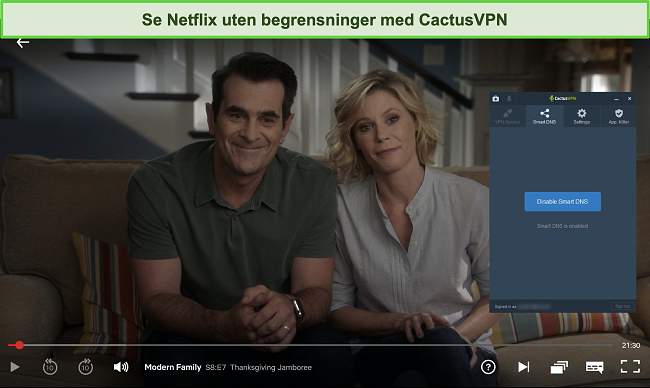 Skjermbilde av Modern Family med hell streaming på Netflix med CactusVPN tilkoblet