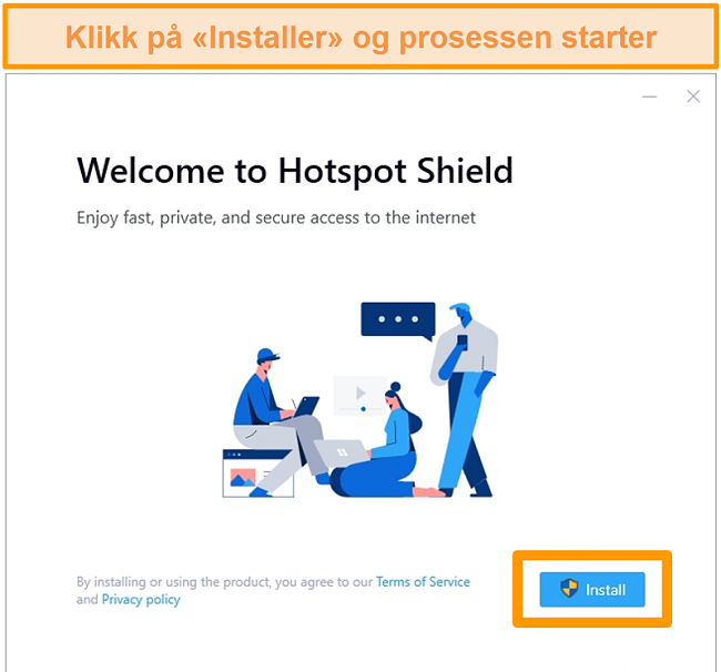 Skjermbilde av Hotspot Shield-installasjonsskjerm på Windows.