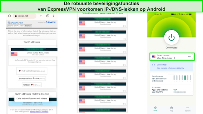Afbeelding met meerdere ExpressVPN-servers zonder IP- en DNS-lekken