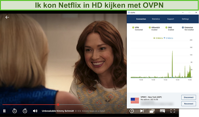 Skærmbillede af OVPN, der fjerner blokering af Netflix