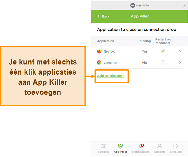 Screenshot van HideIPVPN Application Killer.