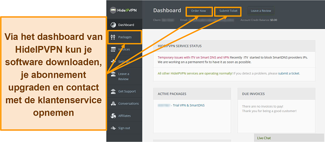 Screenshot van HideIPVPN inlogscherm voor desktop.