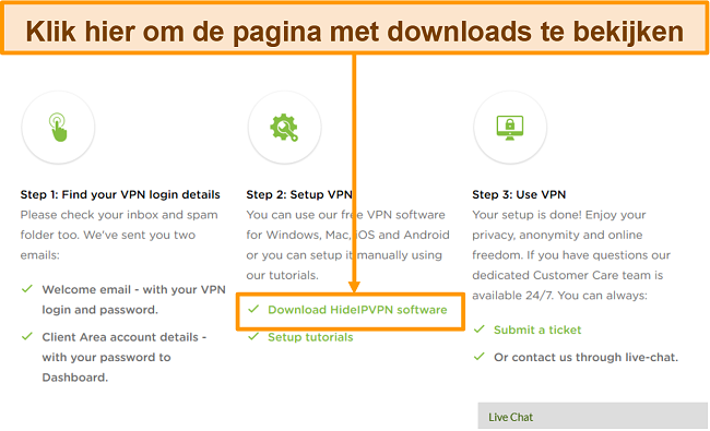 Schermafbeelding van het accountaanmaakproces van HideIPVPN, waar u op 
