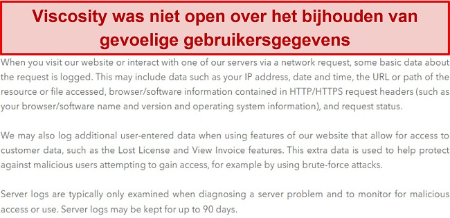 Screenshot van het privacybeleid van ViscosityAlt text: Screenshot van het privacybeleid van Viscosity