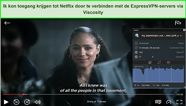 Screenshot van Viscosity die Netflix deblokkeert