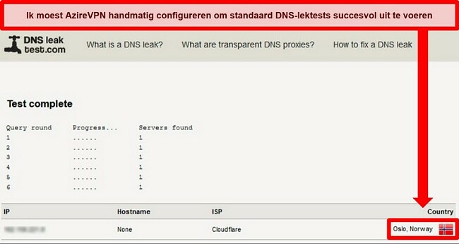 Screenshot van een geslaagde DNS-lektest