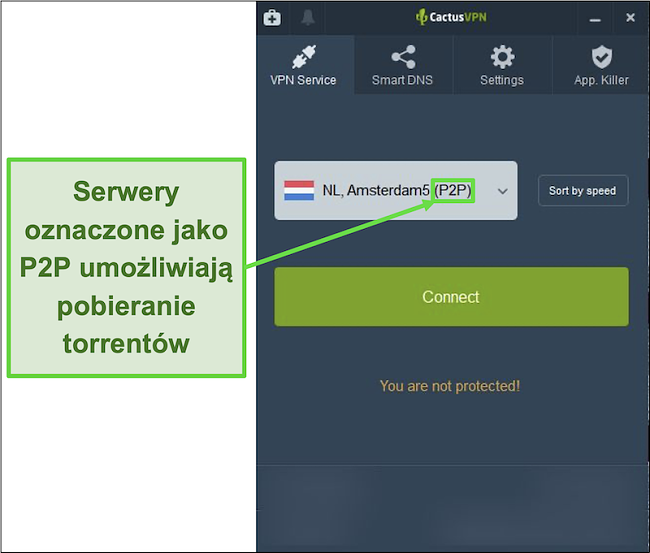 Zrzut ekranu pokazujący, które serwery obsługują torrentowanie
