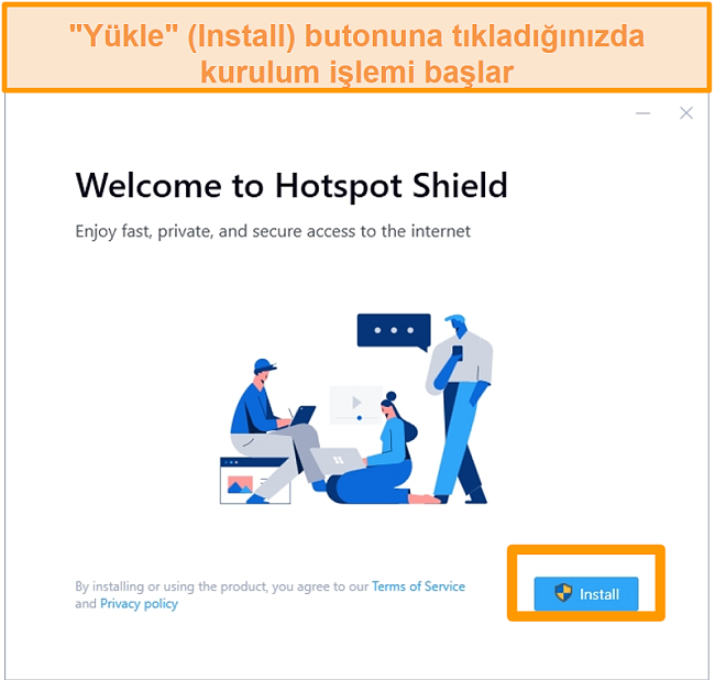 Windows'ta Hotspot Shield yükleyici ekranının ekran görüntüsü.