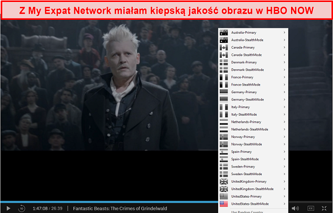 Zrzut ekranu sieci My Expat odblokowującej HBO NOW