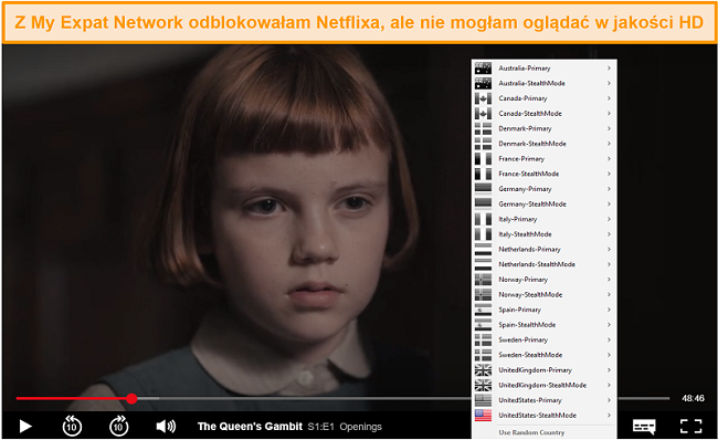 Zrzut ekranu przedstawiający funkcję My Expat Networking odblokowującą Netflix US