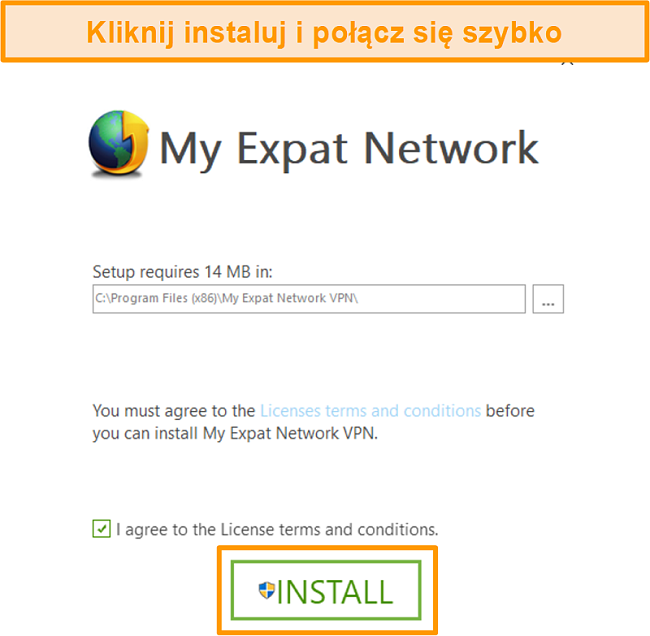 Zrzut ekranu ostatniego kroku instalacji My Expat Network