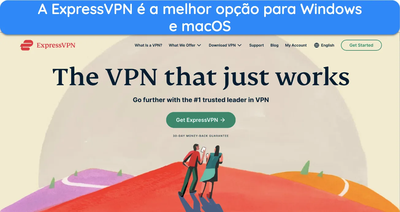 Captura de ecrã da página inicial do ExpressVPN.