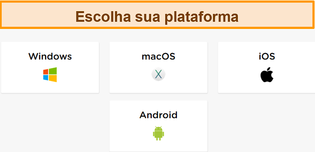 Captura de tela do processo de criação de conta do HideIPVPN, onde você precisa escolher a plataforma desejada.