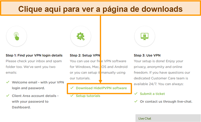 Captura de tela do processo de criação de conta do HideIPVPN, onde você precisa clicar em 