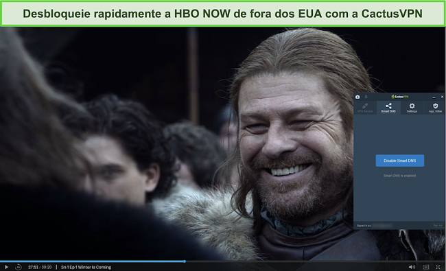 Captura de tela de Game of Thrones transmitido com sucesso na HBO NOW com CactusVPN conectado