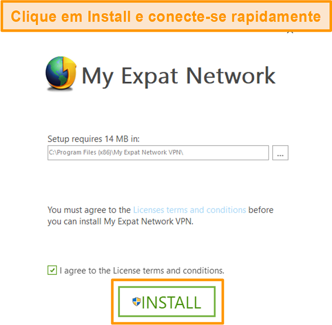 Captura de tela da última etapa da instalação do My Expat Network