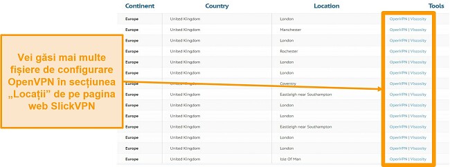 Captură de ecran a fișierelor de configurare OpenVPN pentru configurare