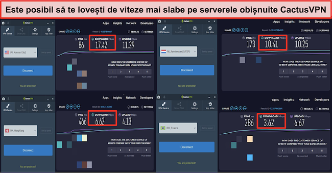 Captură de ecran a vitezei lente pe serverele normale ale CactusVPN