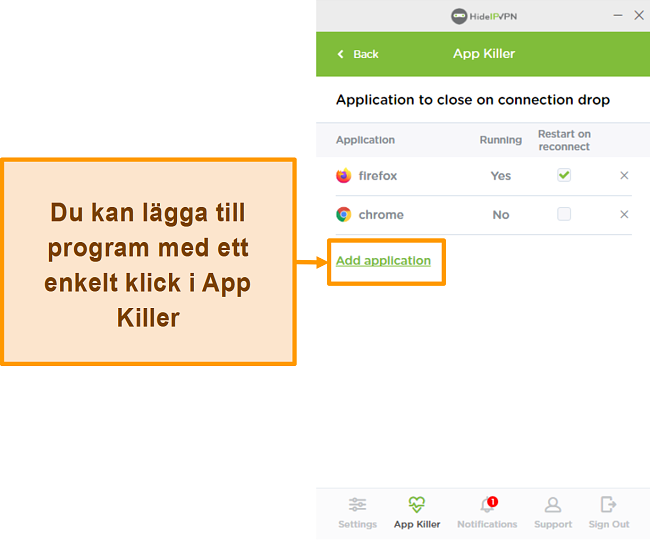 Skärmdump av HideIPVPN Application Killer.