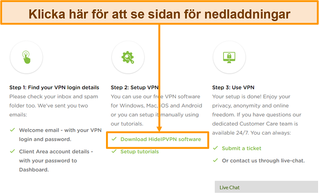 Skärmdump av HideIPVPN: s konto skapande process, där du måste klicka på 