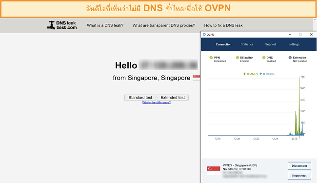 ภาพหน้าจอของ OVPN ผ่านการทดสอบ DNS รั่ว