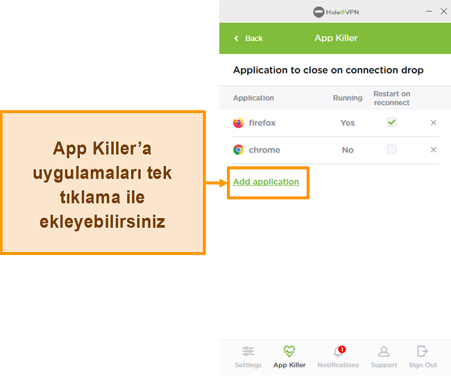HideIPVPN Application Killer'in ekran görüntüsü.