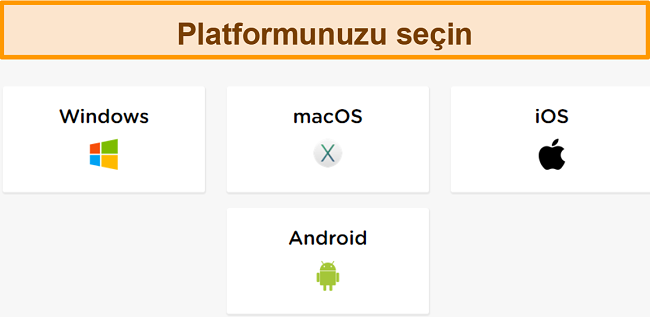 HideIPVPN'in istediğiniz platformu seçmeniz gereken hesap oluşturma sürecinin ekran görüntüsü.