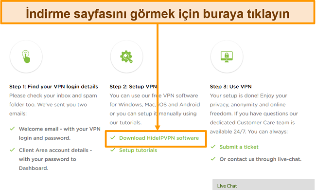 HideIPVPN'in hesap oluşturma sürecinin ekran görüntüsü, devam etmek için 