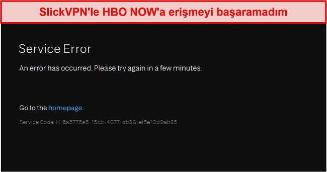 SlickVPN'in ekran görüntüsü ŞİMDİ HBO tarafından engellendi