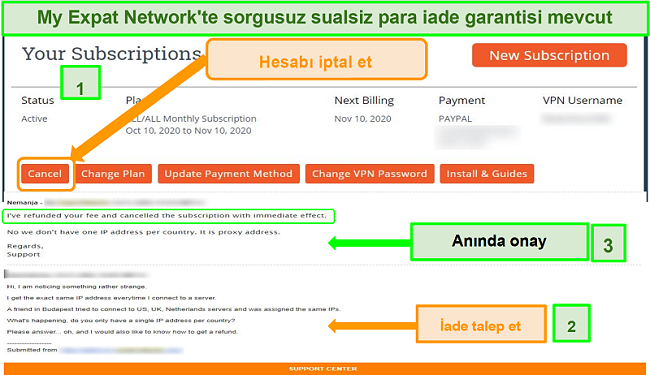 My Expat Network geri ödeme sürecinin ekran görüntüsü