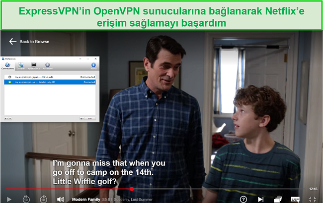 ExpressVPN'in OpenVPN sunucuları üzerinden Viscosity VPN ile yayınlanan Netflix ekran görüntüsü