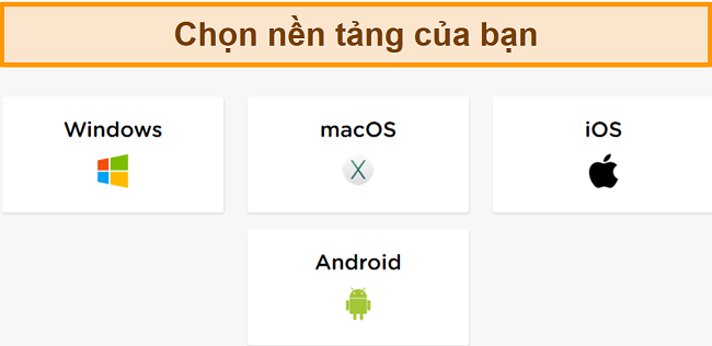 Ảnh chụp màn hình quy trình tạo tài khoản của HideIPVPN, nơi bạn cần chọn nền tảng mong muốn của mình.