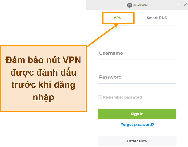 Ảnh chụp màn hình đăng nhập HideIPVPN cho máy tính để bàn.