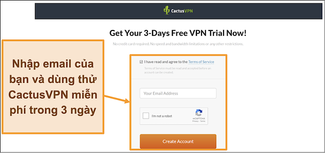 Ảnh chụp màn hình hướng dẫn cách đăng ký bản dùng thử miễn phí CactusVPN