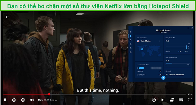 Ảnh chụp màn hình của Hotspot Shield bỏ chặn Netflix và phát trực tuyến Dark.