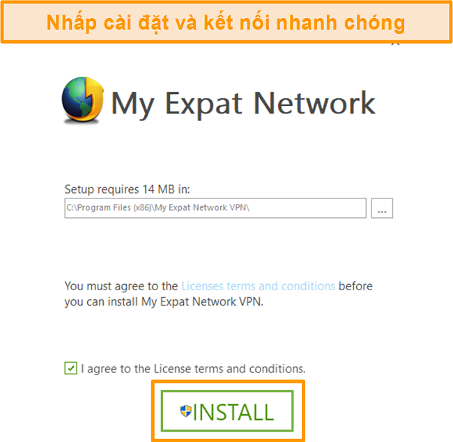 Ảnh chụp màn hình bước cuối cùng của quá trình cài đặt My Expat Network