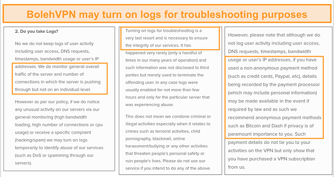 Screenshot of BolehVPN privacy policy