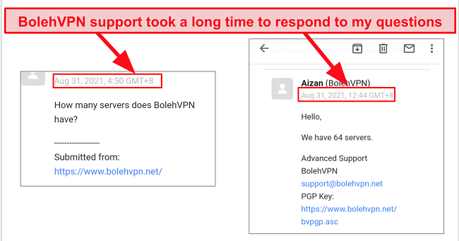 Screenshot of BolehVPN slow response time