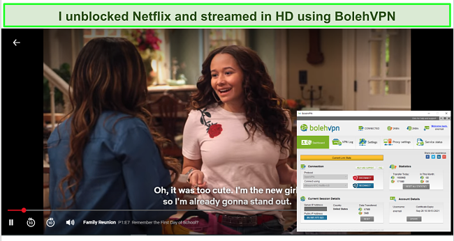 Screenshot of BolehVPN unblocking Netflix US