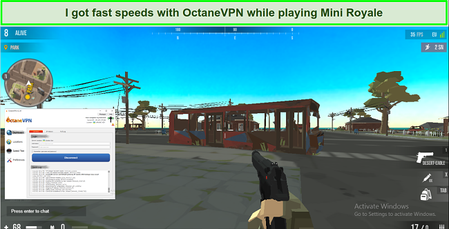 Screenshot gaming with OctaneVPN server without lag