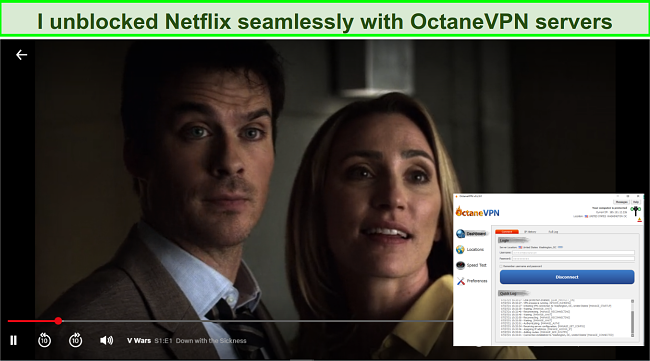 Screenshot of OctaneVPN unblocking Netflix US