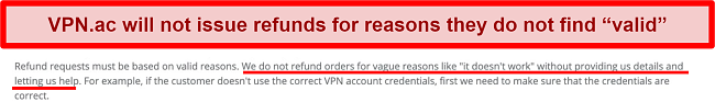 Screenshot of VPN.ac's ToS and Refund Policy