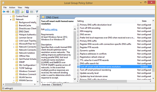 Capture d'écran du paramètre du client DNS Windows