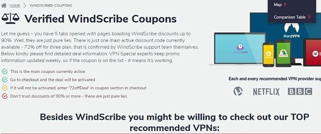 Windscribe fake coupon page