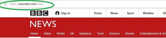 Screenshot of BBC News website