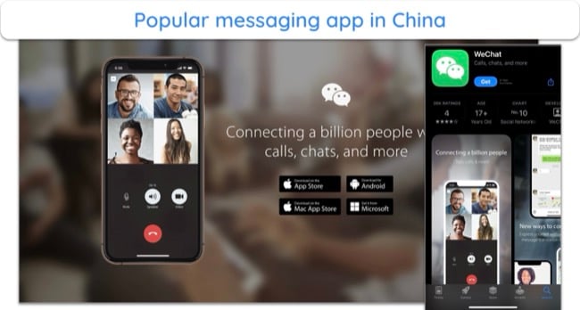 Screenshot of WeChat's homepage and app