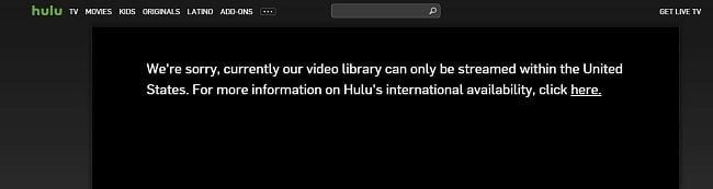 Screenshot of Hulu's streaming error