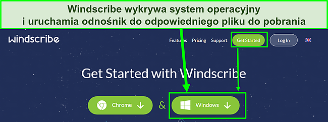 Zrzut ekranu pokazujący, jak pobrać Windscribe.