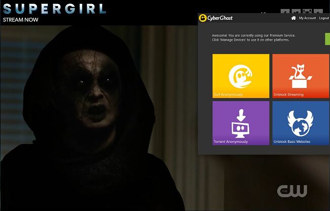 Screenshot of Cyberghost works with Supergirl