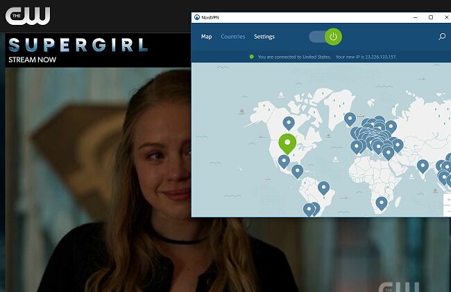 Screenshot of NordVPN works with Supergirl
